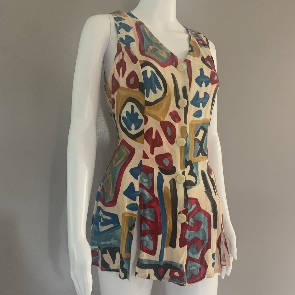Vtg Marnie West Sleeveless women's Top Size 7 Abstract Print 80s 90s - Picture 3 of 15